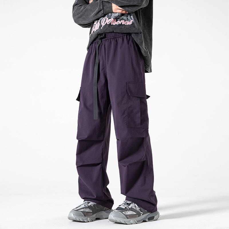 Jarní a podzimní nové pánské vícekapsové elastické pracovní ležérní kalhoty, trendy rovné stylové kalhoty