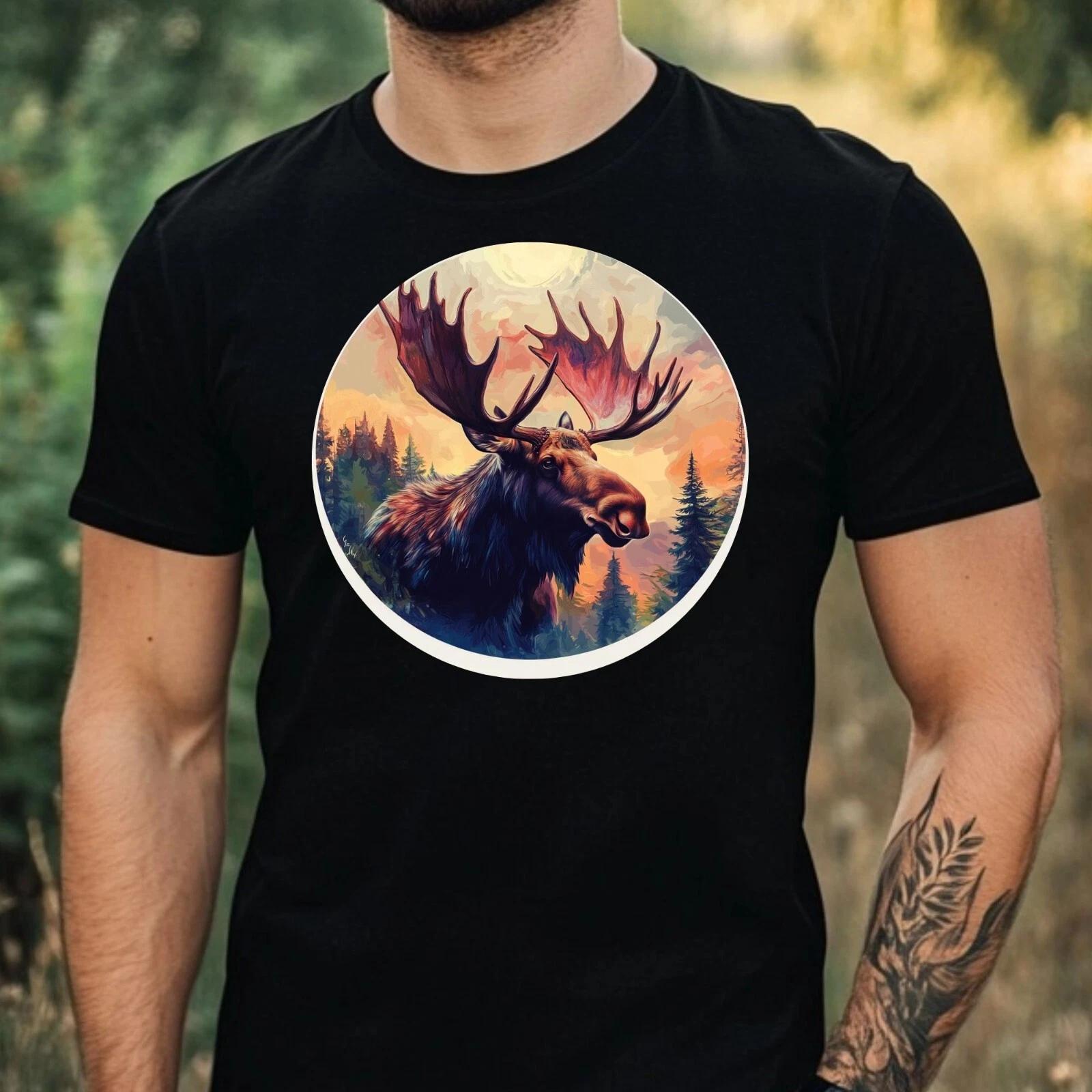 T-Shirt Herren Elch Portrait Motiv Baumwolle Größe XS bis 5XL XXL