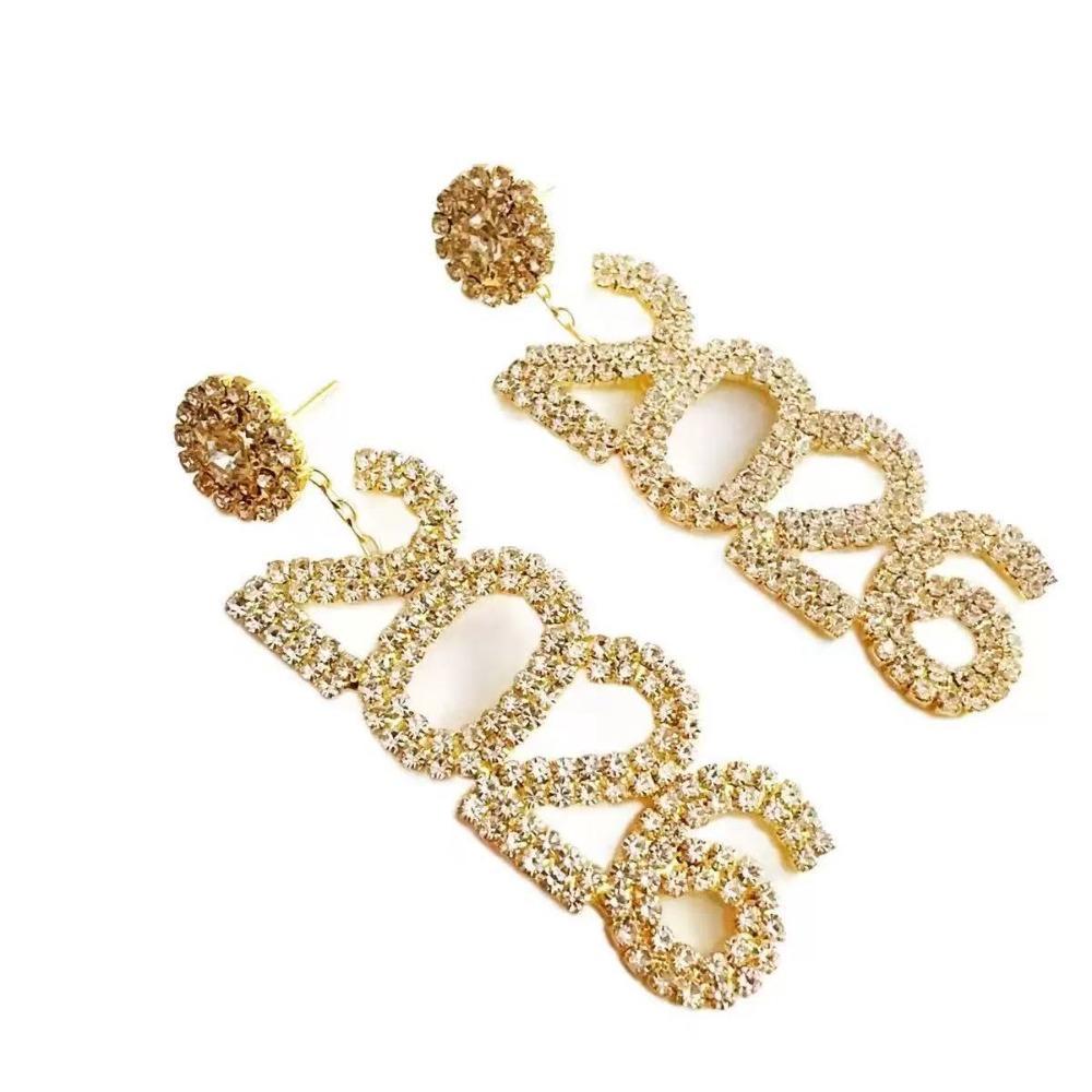 Crystal Jewelry 2026 Stud Earrings Aesthetic Rhinestone Earrings New Year Earrings Christmas