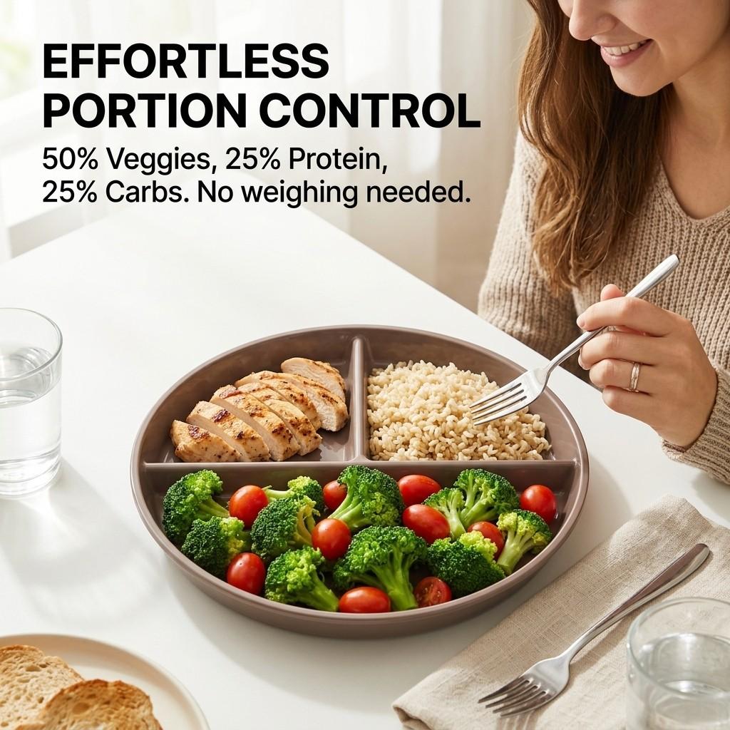 Portion Control Divided Plates for Adults Kids PP Plastic Reusable Food Plate with Dividers Microwave Dishwasher Safe Tableware