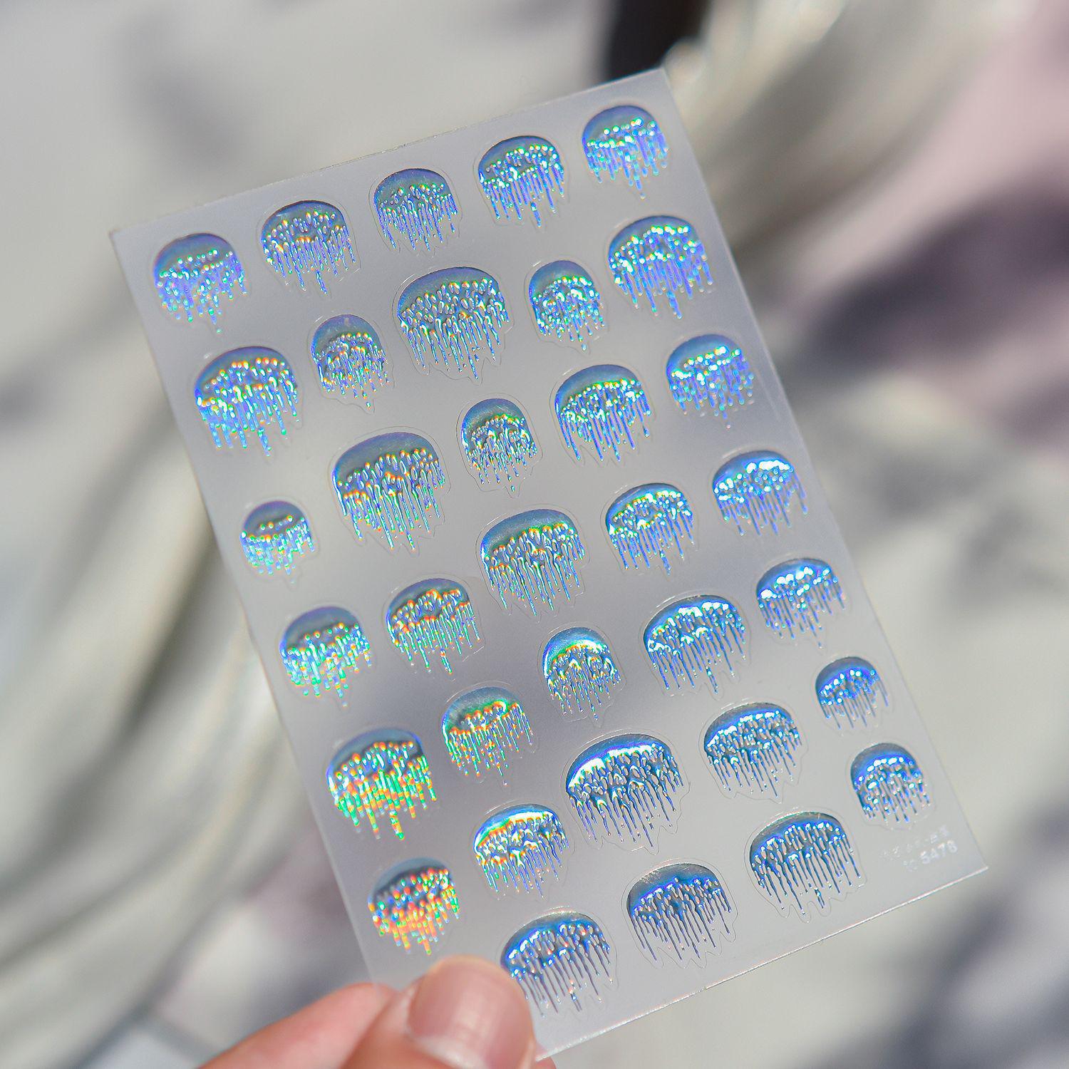 Tomoni Ледяные Прозрачные Металлические Наклейки для Маникюра - Блестящие Минималистичные Кисточки Французский Стиль.