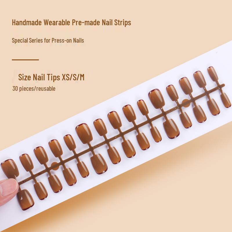 30-Piece Caramel Coffee Gel Short Wearable Nail Art Patches - Handmade & Removable