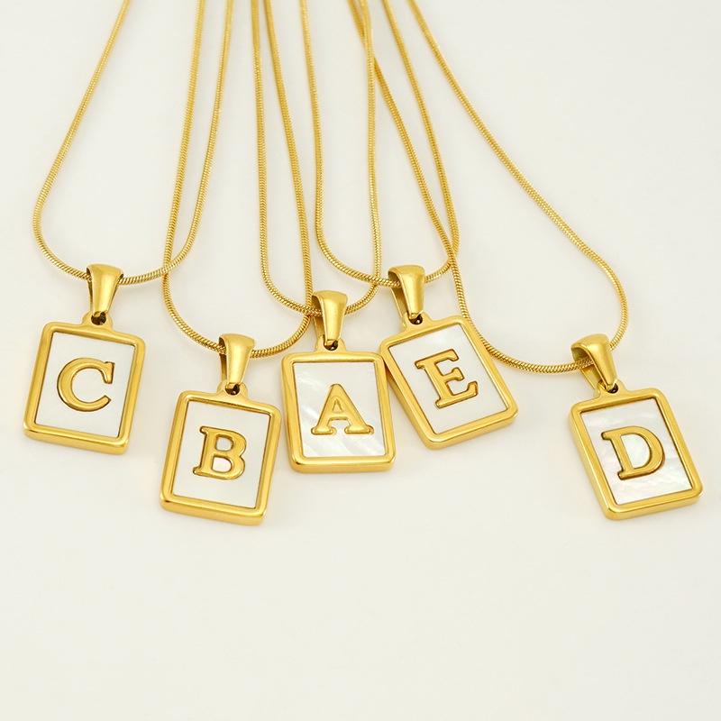 Stainless Steel Snake Chain Alphabet Necklace For Women European And American Style 18k Gold Square Shell Pendant Ins Fashion Characters)