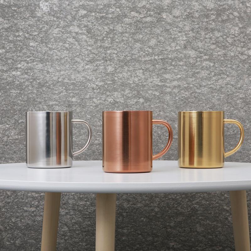 Copper-Plated 304 Stainless Steel Double-Layer Coffee Mug with Laser Logo, 400ml