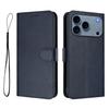 For iPhone 17 Pro Wallet Case RFID Blocking Calf Texture Leather Stand Phone Cover with Strap