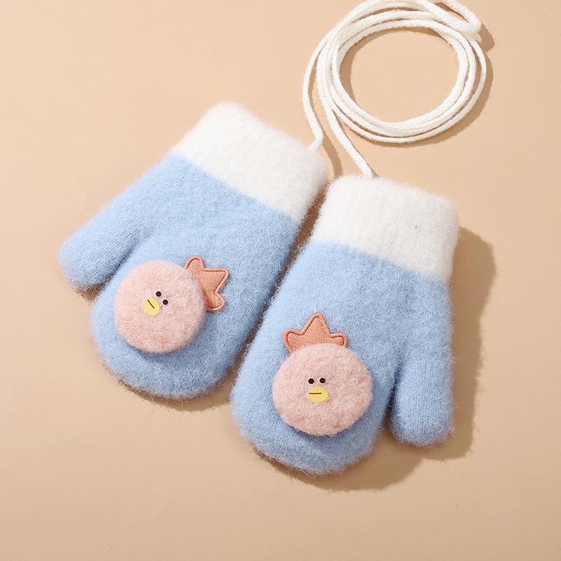 Winter Kids Full Finger Gloves Cute Cartoon Lamb Fleece Warm Baby Mittens Windproof Outdoor Girls Boys Hanging Neck Gloves