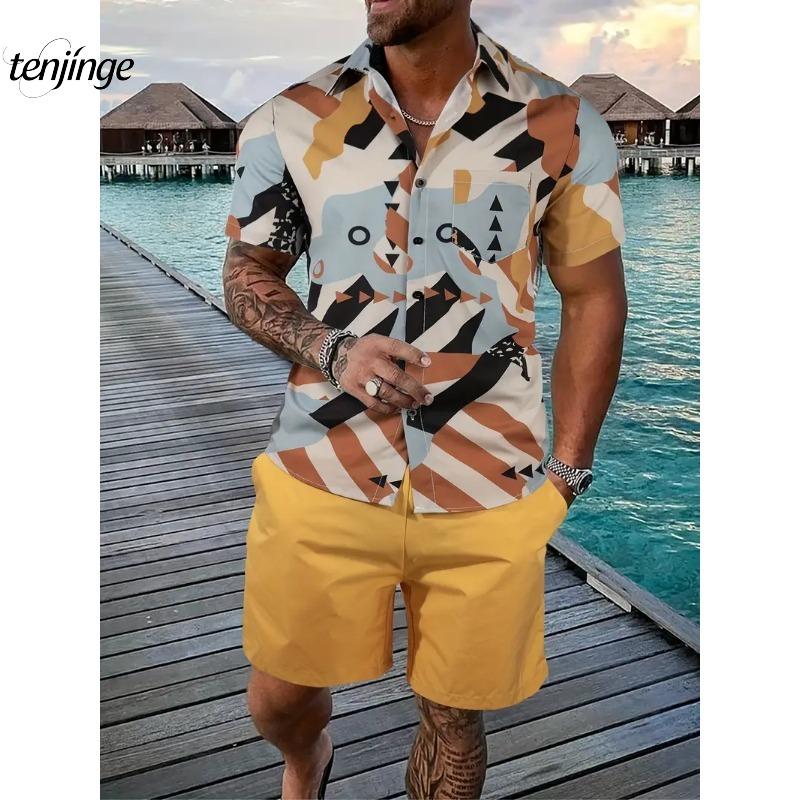 Men Shirt Sets 3d Printed Retro Floral Short Sleeve Casual Oversized Beach Shorts Summer Streetwear Hawaiian Suits Clothing