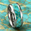 With Turquoise and Golden Marble Pattern Inlay Rings Luxury 8mm Stainless Steel Ring For Men Women For Wedding Band Jewelry Gift