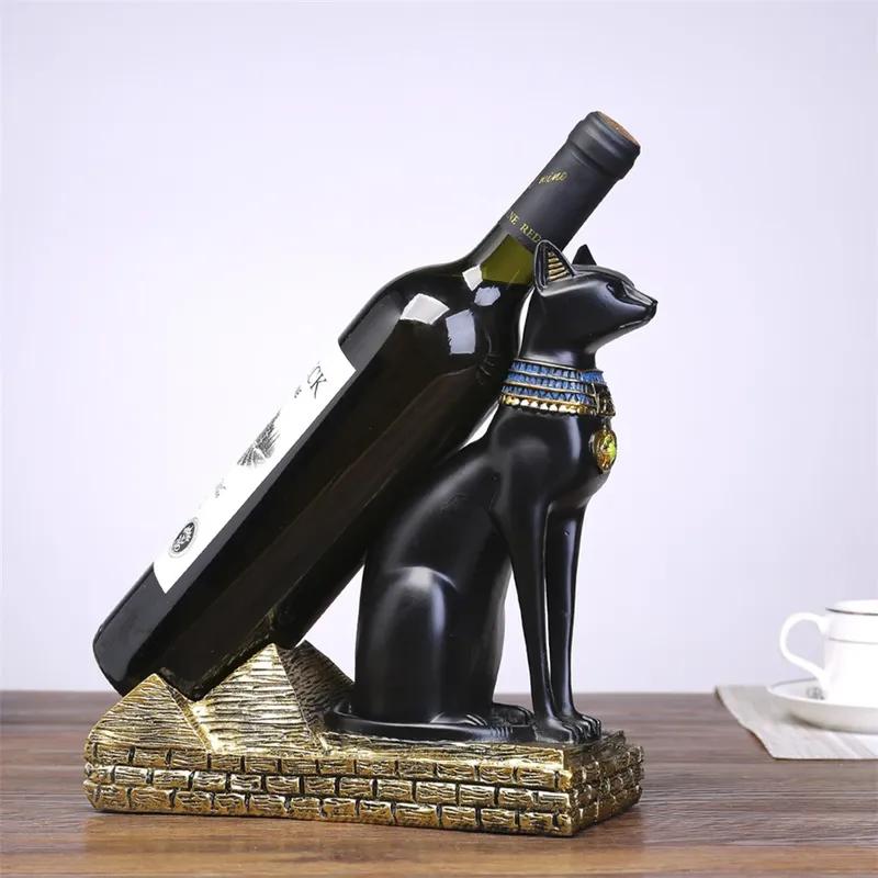 Resin Wine Rack Holders Egypt Anubis Statue Bestet Figurines Animal Wine Holder Desktop Office Kitchen Living Room Home Decor