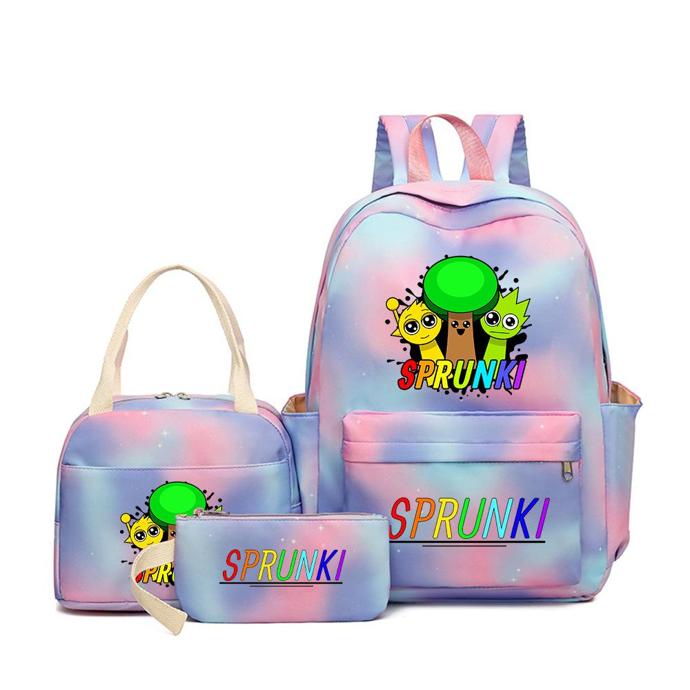 New Printed Rhythm Box Student School Bag Three-piece Casual Sprunki Backpack Crossbody Bag Pencil Bag D