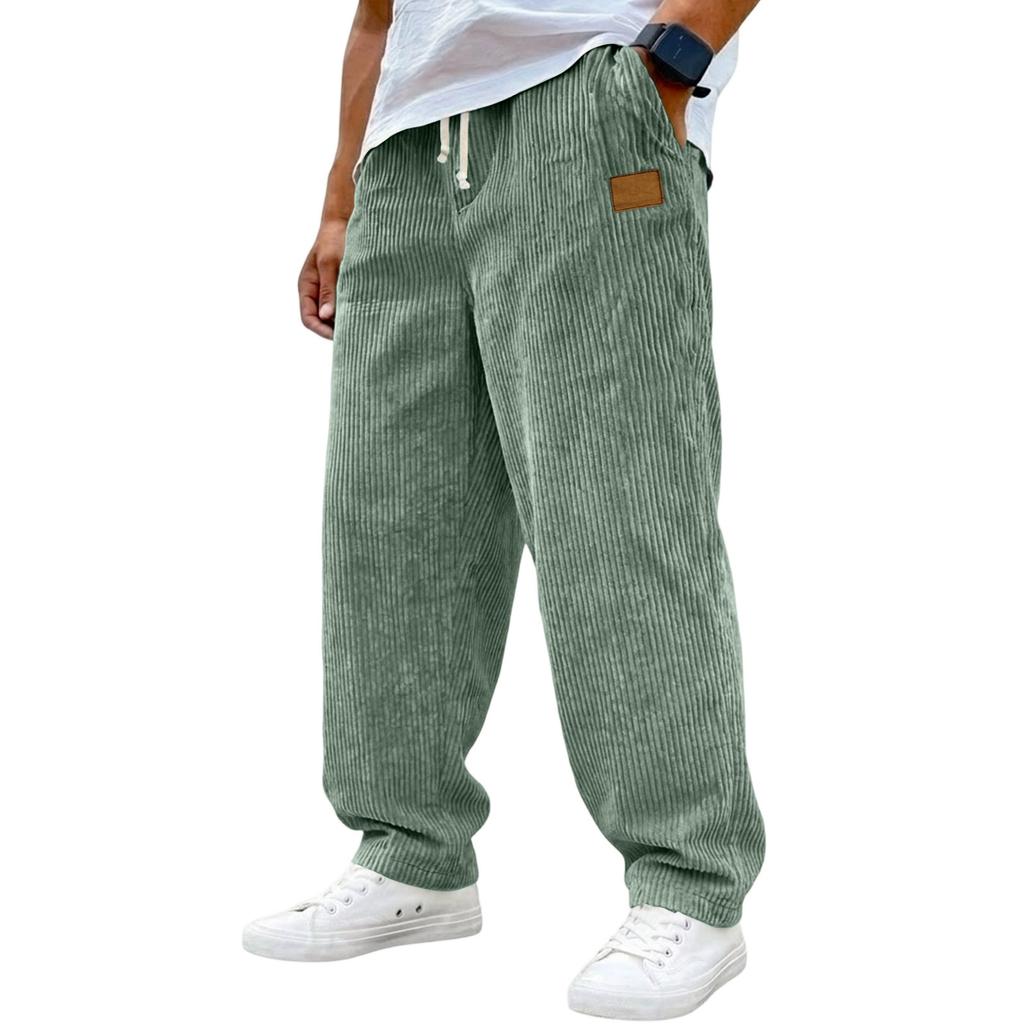 Mens Corduroy Loose Fit Trousers Casual Drawstring Waist Wide Leg Pants Relaxed Fit Corduroy Pants with Pockets for Everyday Wear