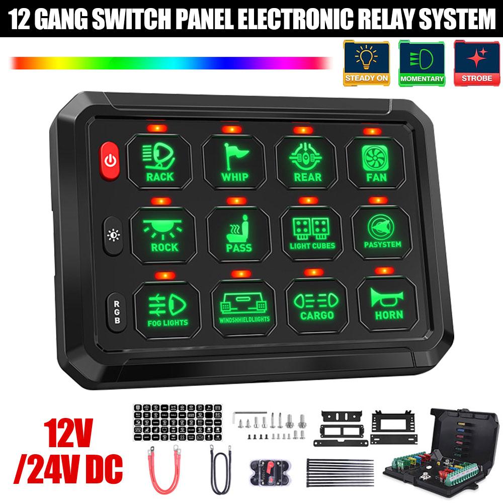 12V/24V LED 6/8/12 Gang Switch Panel Circuit Control Relay System Box Slim Touch Control Panel for Boat Jeep UTV Caravan