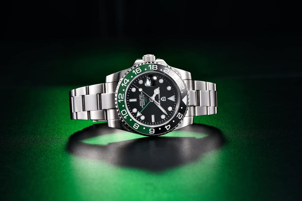 Pagani Design Ceas GMT Bobinaj automat de mână Fabricat în Japonia Mișcare Scafandri Carcasă mecanică inclusă Lunetă ceramică rezistentă la apă Rochie de lucru pentru afaceri