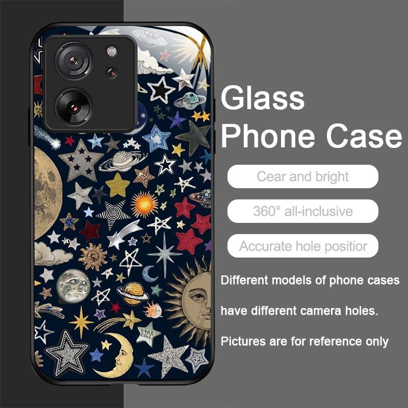 Tempered Glass Phone Case for Motorola Moto G85 G84 G75 G55 Edge 50 Fusion 40 Neo 30 Pro Luxury Retro Style Stars Moon Y2K Cover