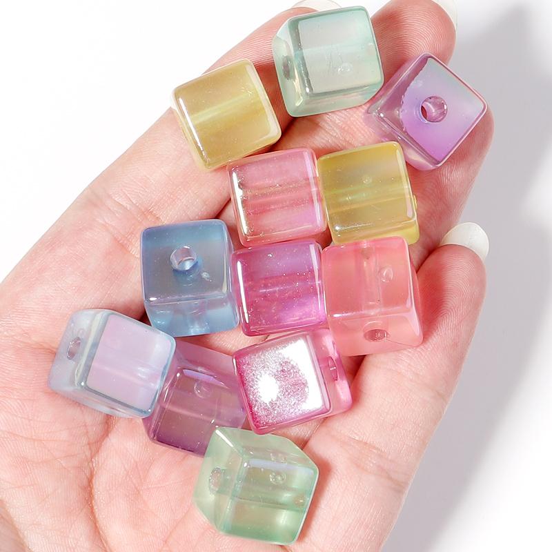 10Pcs New Acrylic Square Fluorescent Beads Cute Large Hole Loose Spacer Bead Diy Bracelets Jewelry Women Charm Accessories
