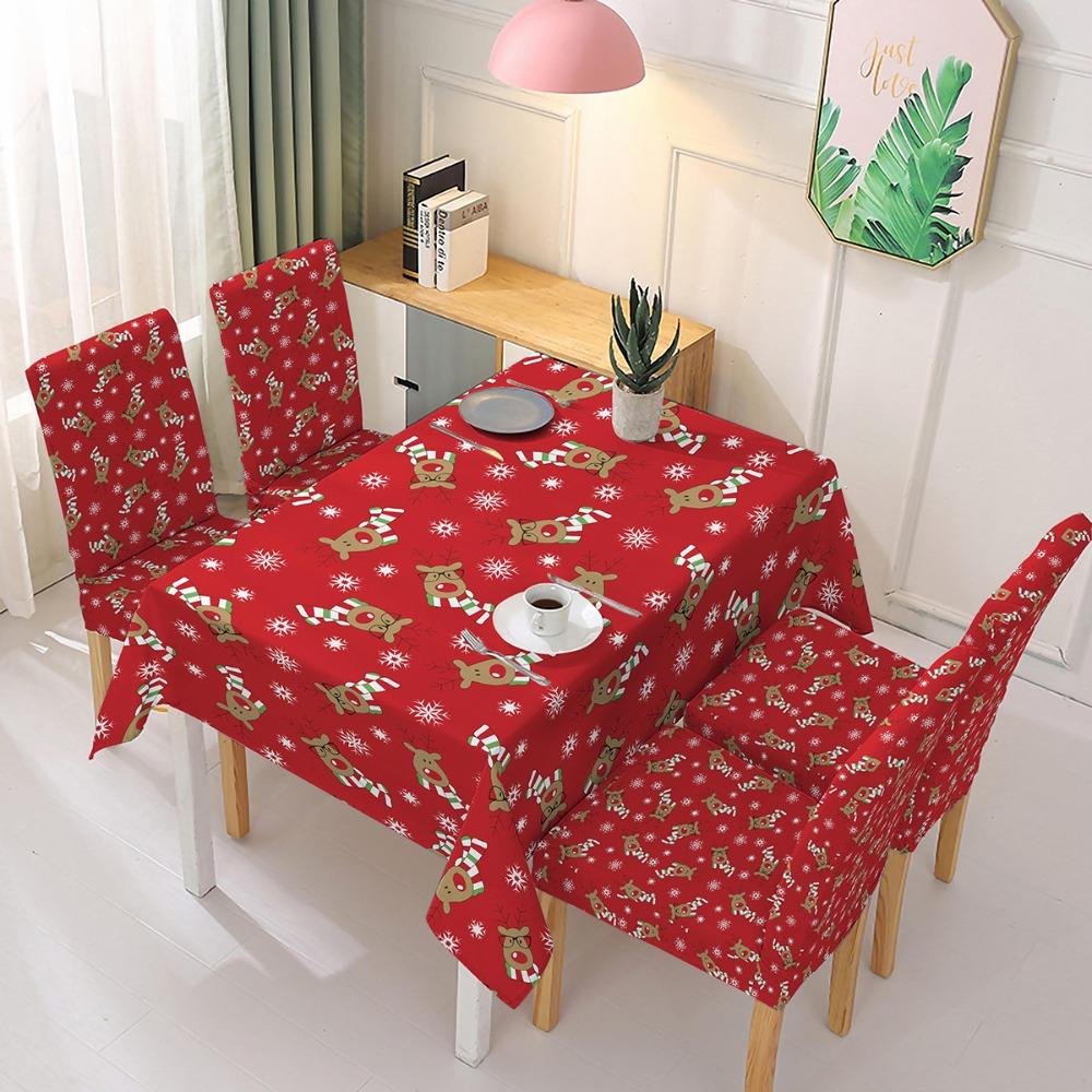 Christmas Polyester Waterproof Tablecloth with Printed Chair Covers Santa Claus Design Festive Decor