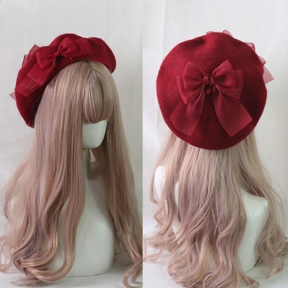Multicolor French Artist Hat Ribbon Bowknot Lolita Cosplay Cap Chic Beret Hat for Girls