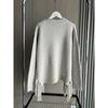 Casual and Stylish High Slit Striped Fringe Long Sleeve Round Neck Knitted Sweater