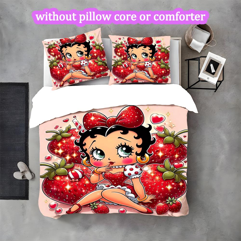 Betty Boop Duvet Cover Set - 3pcs Polyester Bedding Set with Digital Print, All-Season Cozy Bedroom Accessory