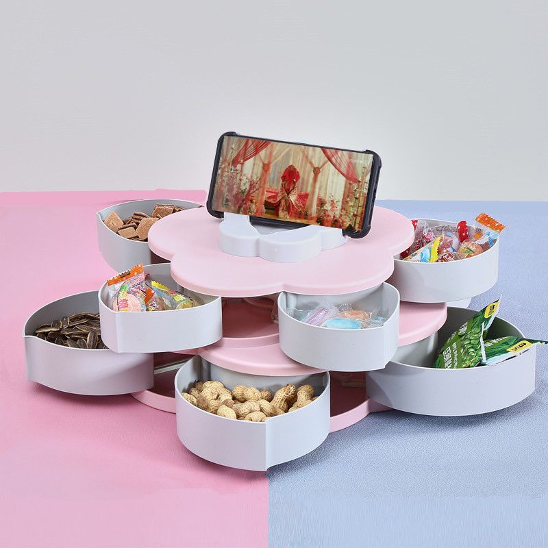 2-warstwowe pudełko na przekąski w kształcie płatka, obrotowa taca na cukierki, pojemnik do przechowywania żywności, pojemniki do przechowywania suszonych owoców, schowki, talerz na owoce, talerz na melona weselnego