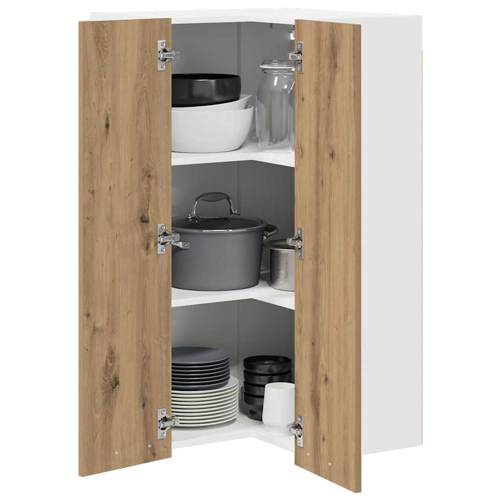 Hanging Corner Cabinet with Door Artisan Oak and White 57 X 57 X 100 Cm
