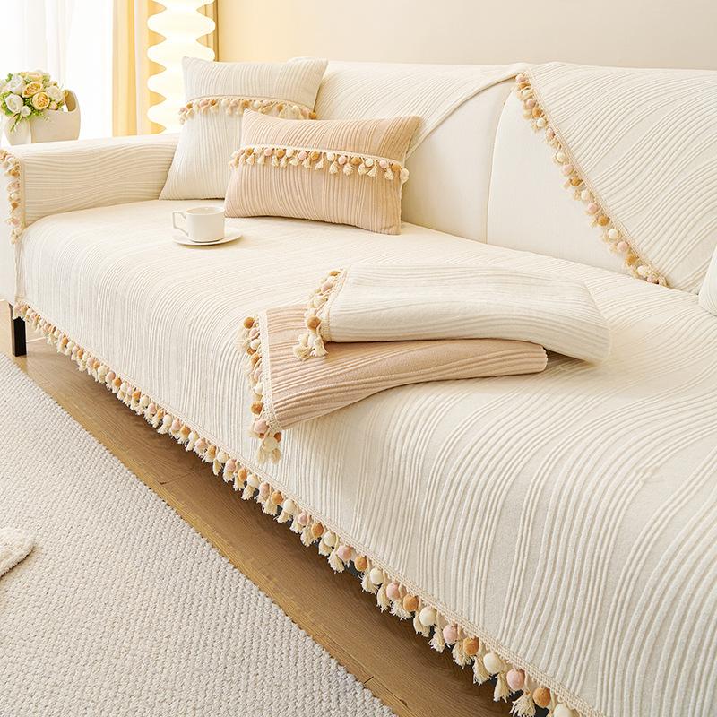 Simple Milk Fiber Sofa Cushion Winter Antislip Leather Sofa Cover Plush Thickened Cushion Cover Towel