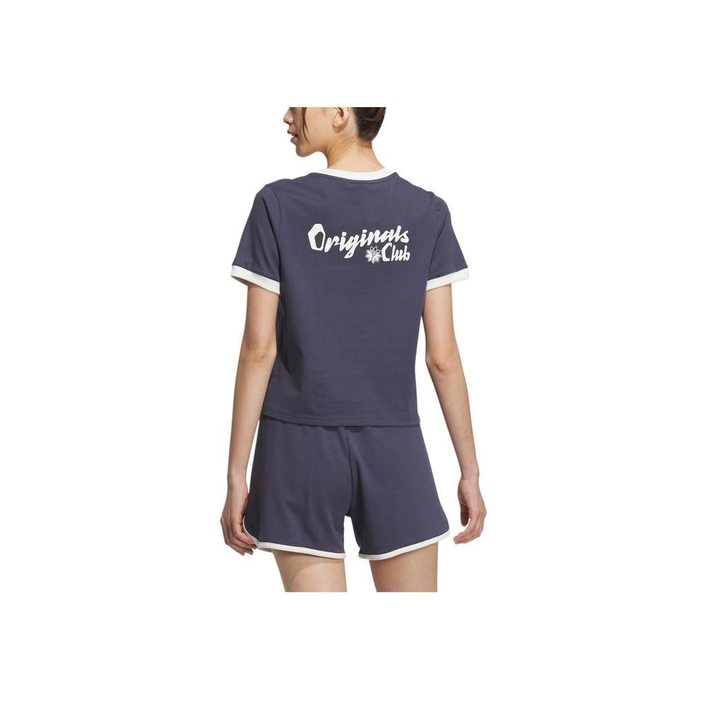 adidas Originals Women's Navy Blue Retro Regular Shoulder Crew Neck Short Sleeve T-Shirt JM7973