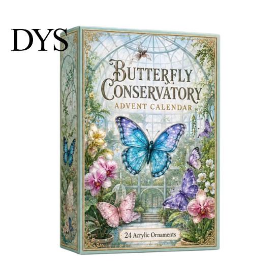 Holiday Decorative Figures Beautiful Butterflies Advent Calendar 2026, 24 Day Countdown Box Expectation Building Gift with 2D Acrylic Butterfly