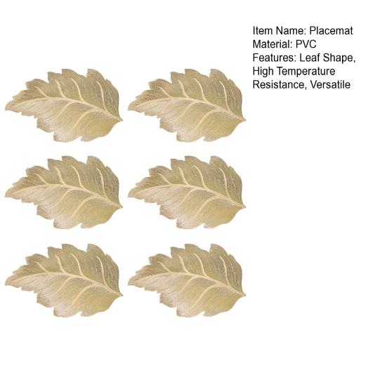 6Pcs Kitchen Placemat Set High Temperature Resistant Gold-Stitched Leaf Shape Dining Place Mat Table Setting Accessory