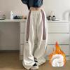 Women's Retro High-Waist Cargo Sweatpants - Three-Stripe, Wide-Leg, Casual Sportswear for Spring & Autumn