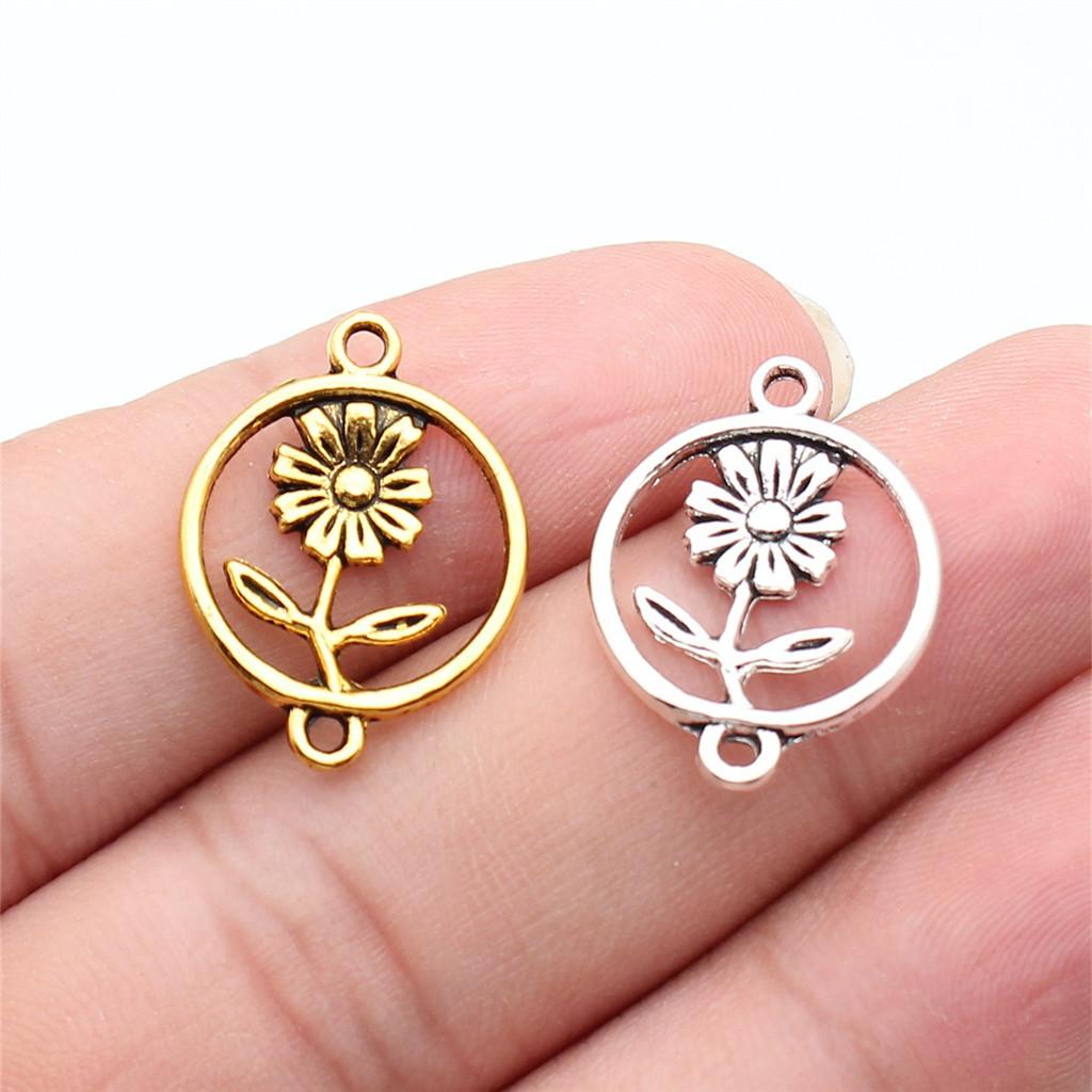 Flower Petal Connectors Botanical Themed Antique Bronze Zinc Alloy Jewelry Making Connect Charms Extender Connectors