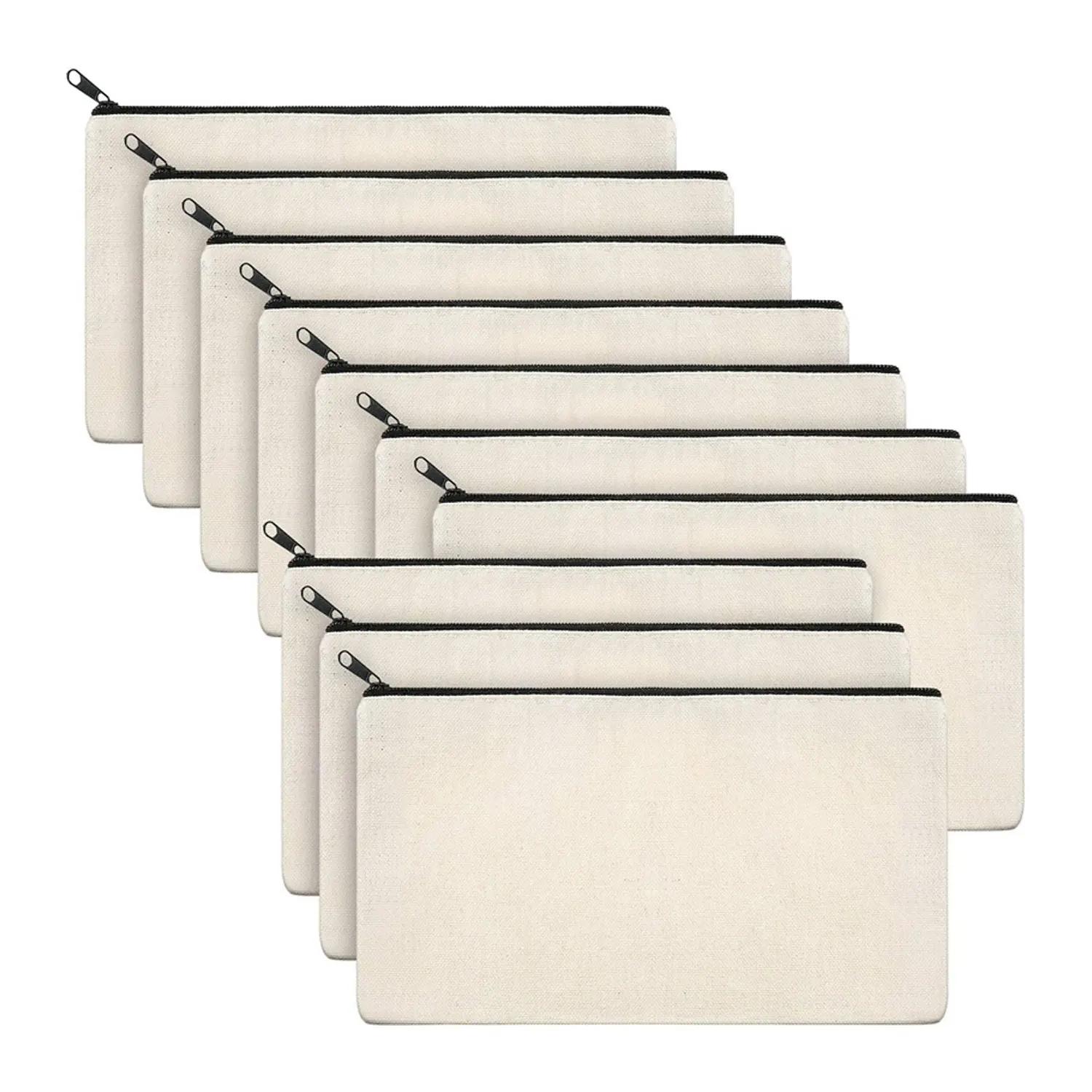 10 stuks Lege Beige Doe-het-zelf Knutseltas Canvas Etui Make-uptasjes Rits Etui Cosmetische Pouch School Knutsel Schrijfwaren Benodigdheden