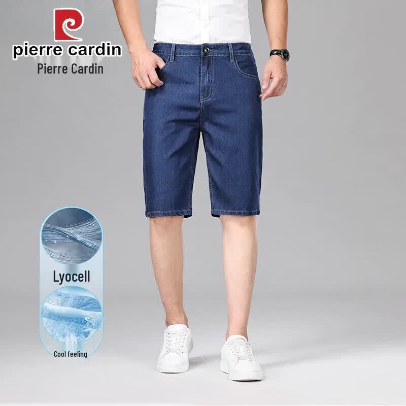 Pierre Cardin Men s Summer Breathable Ice Silk Blend Straight Cropped Denim Shorts 35
