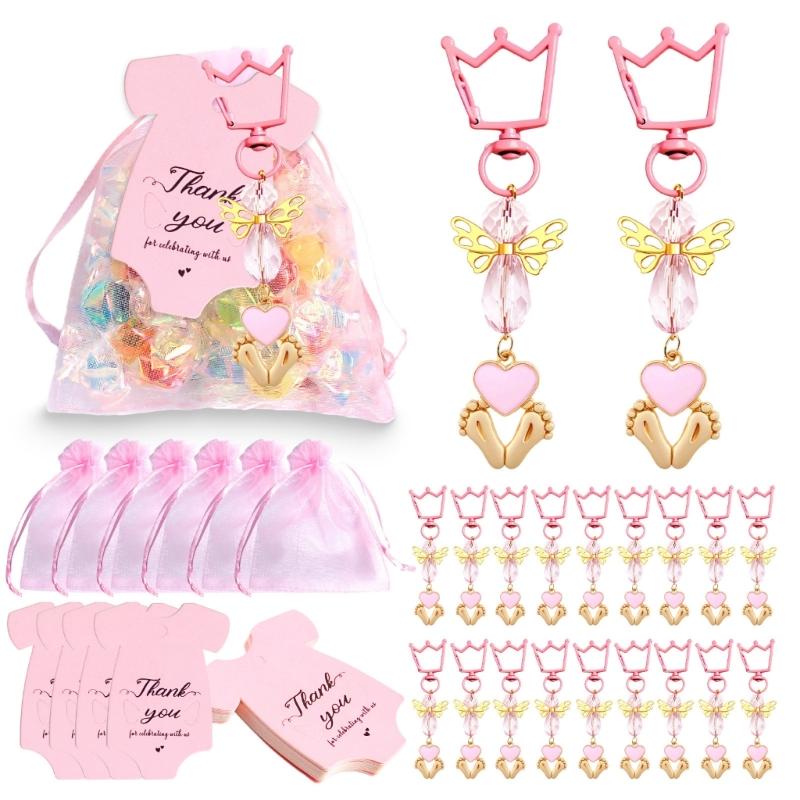

20PCS Handmade Keychains and Thank You Cards for Birthday and Graduation Parties Baby Shower Decorations Souvenir розовый