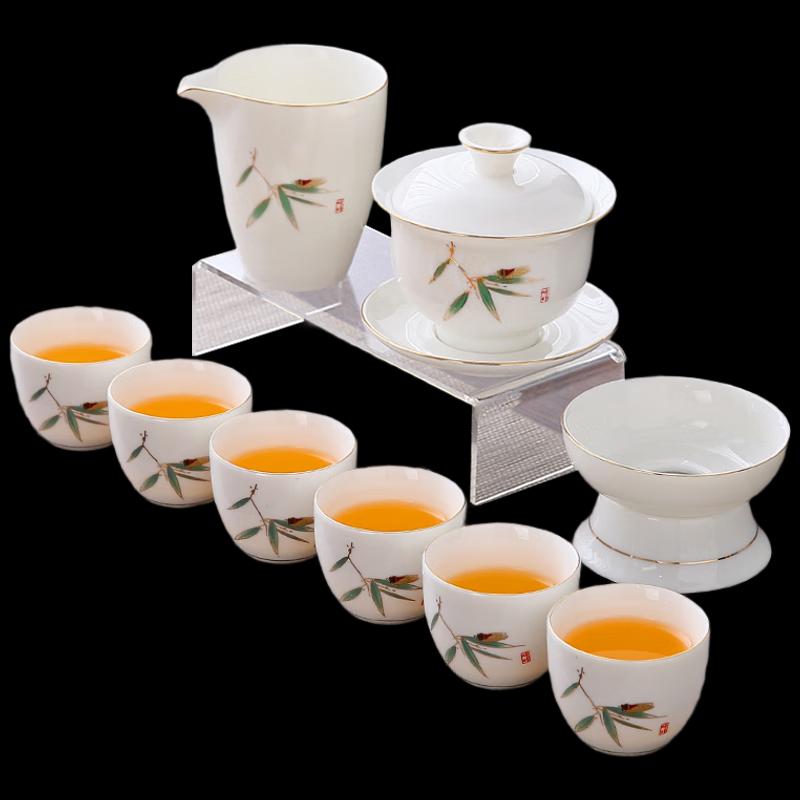 Woding Ceramic Mutton Fat Jade White Porcelain Kung Fu Tea Set