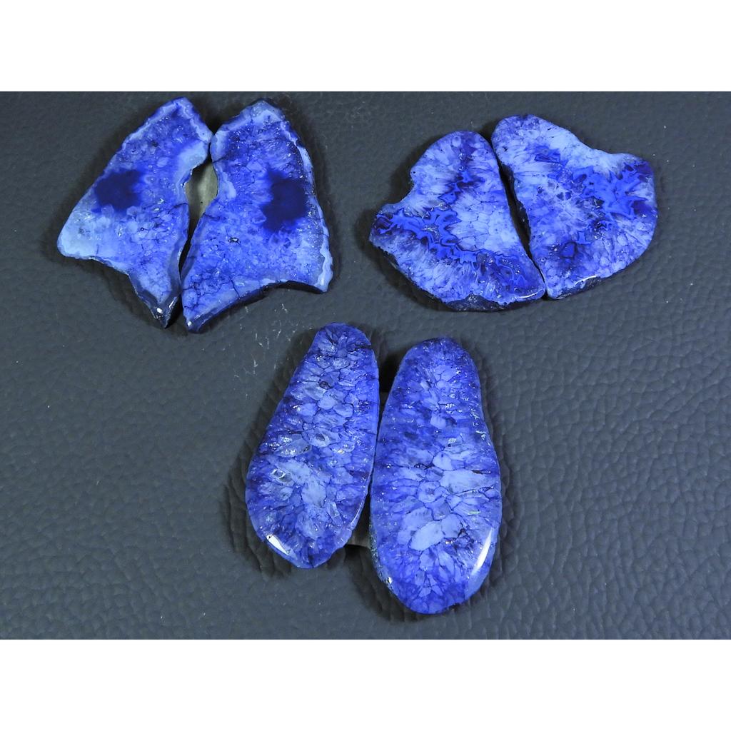 Dyed Slice Druzy Agate Matched Pair Cabochon Loose Gemstone 3Pair Lot 206Cts A-712