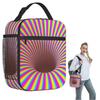 Grid Wormhole Geometric 3D Vortex Illusion Insulated Lunch Bag for Women Kids Leakproof Food Boxes Thermal Lunch Box Tote