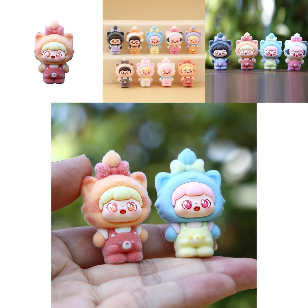 9pcs Creative Cat Head Overalls Girl Model Doll Ornament Set For Collectors