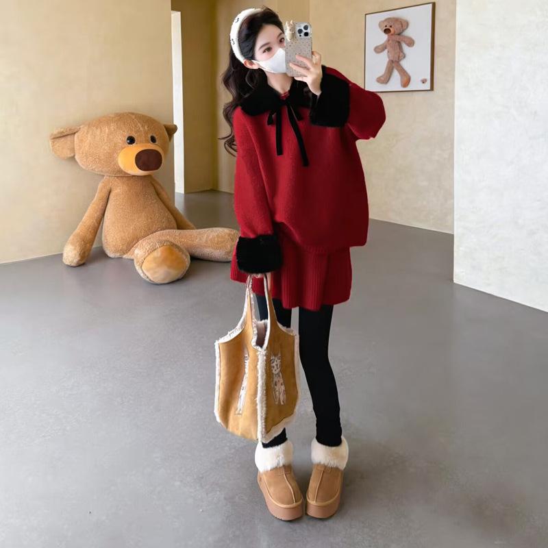 

2026 Trendy Autumn Maternity Knitwear Set: Cozy Loose Fit Top + Shorts Two-Piece XL