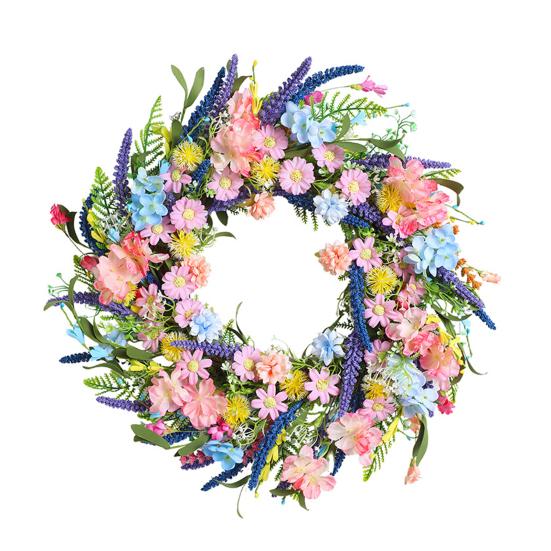 

Весенний венок для входной двери Искусственный цветочный венок с листьями эвкалипта, лавандой, полевыми цветами для Пасхи, для дома, улицы, фермерского дома, настенный декор 35cm