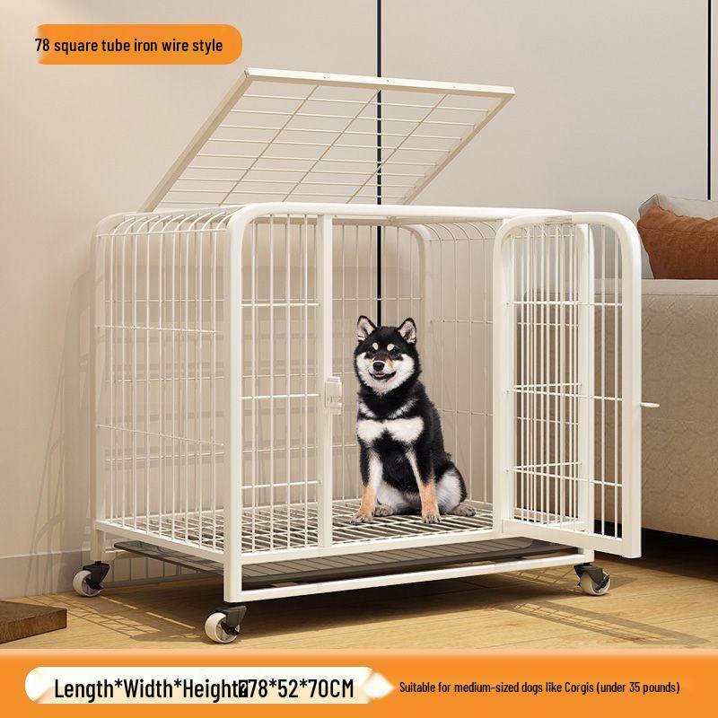 Small Dog Cage with Toilet for Corgi, Shiba Inu, Bichon Frise, French Bulldog, Teddy