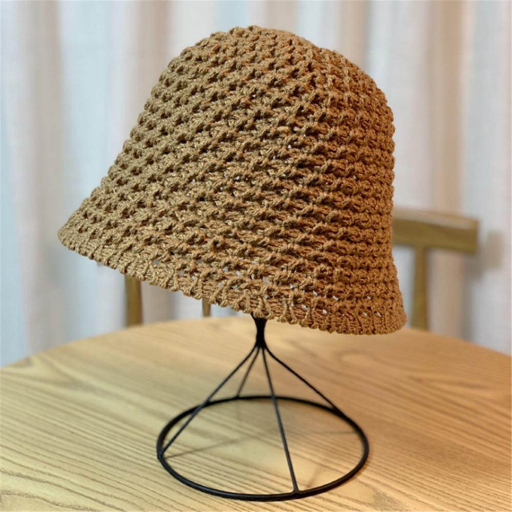 Summer Bucket Hat Women Thin Knitted Woolen Foldable Artistic Leisure Sun Hat