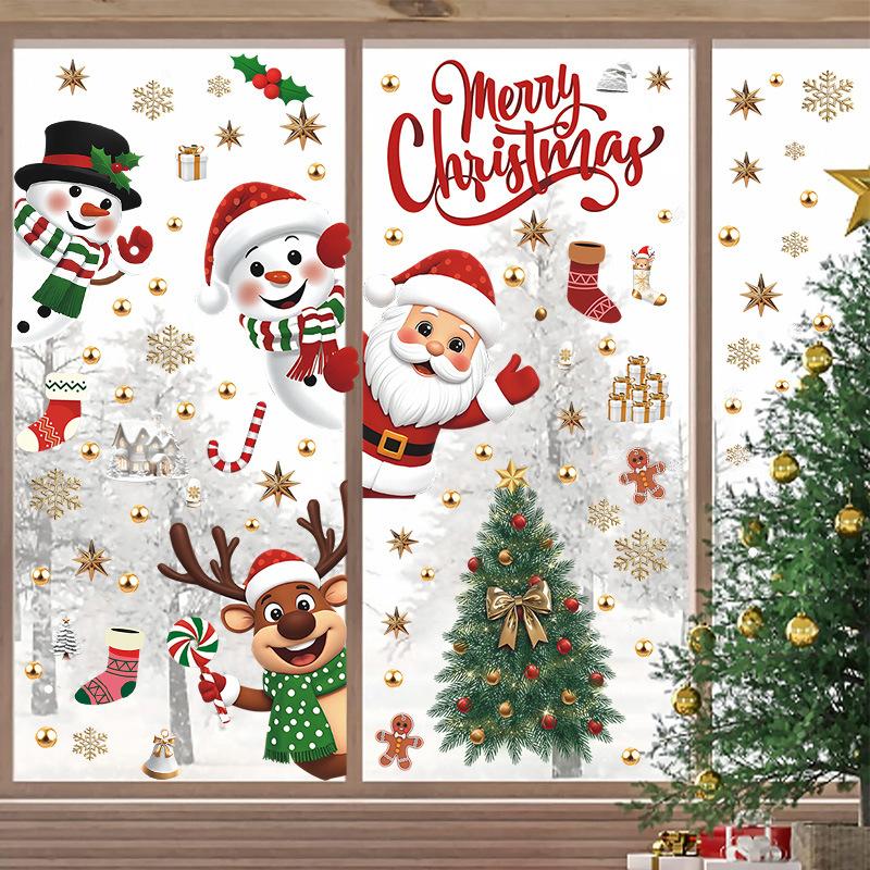 Christmas, Decorative Electrostatic Glass Stickers, Snowman Stickers, Santa Claus, Reindeer, Window Stickers, Snowflake Window Decorations