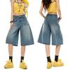 Trendy Vintage Heavy Patch Pocket Loose Straight Distressed Cropped Capri Denim Pants For Women Versatile Slimming FigureFlattering Casual Bottoms