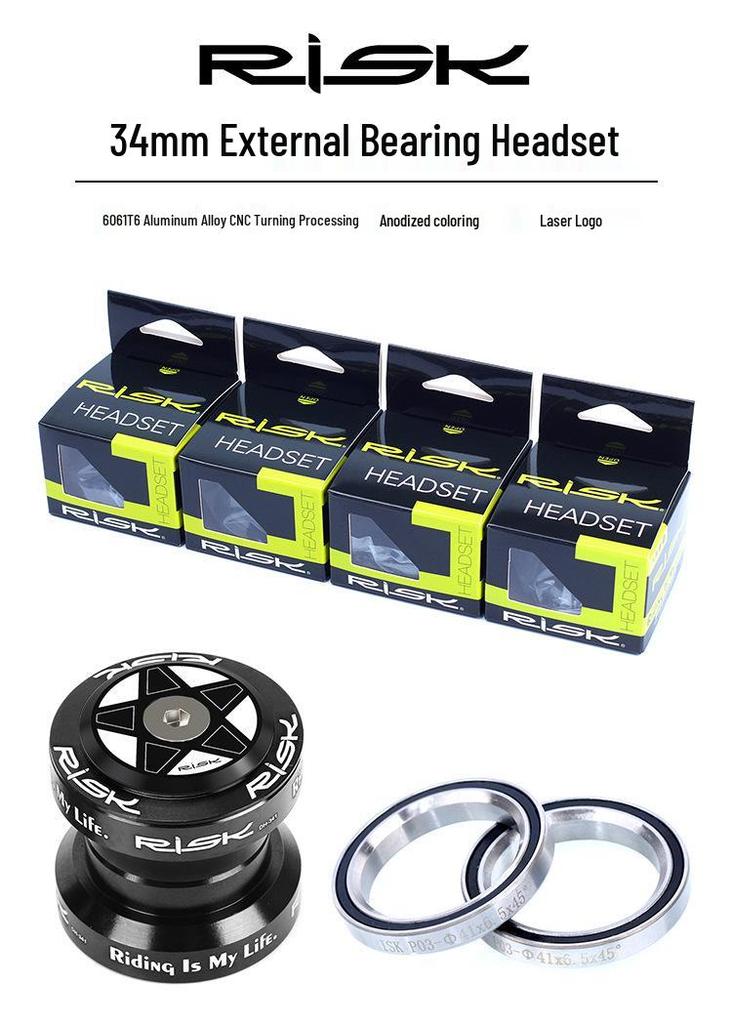 RISK 34mm Straight Tube Headset with Cane Creek Bearings for 28.6mm Fork Road/Fixed Gear Bikes