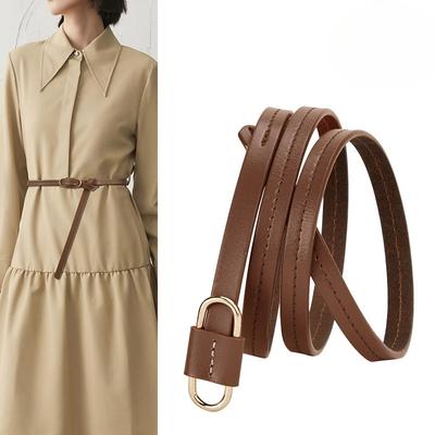 Women's Soft Leather Belt Cowhide Belt Genuine Leather Thin Belt Without Punching Leather