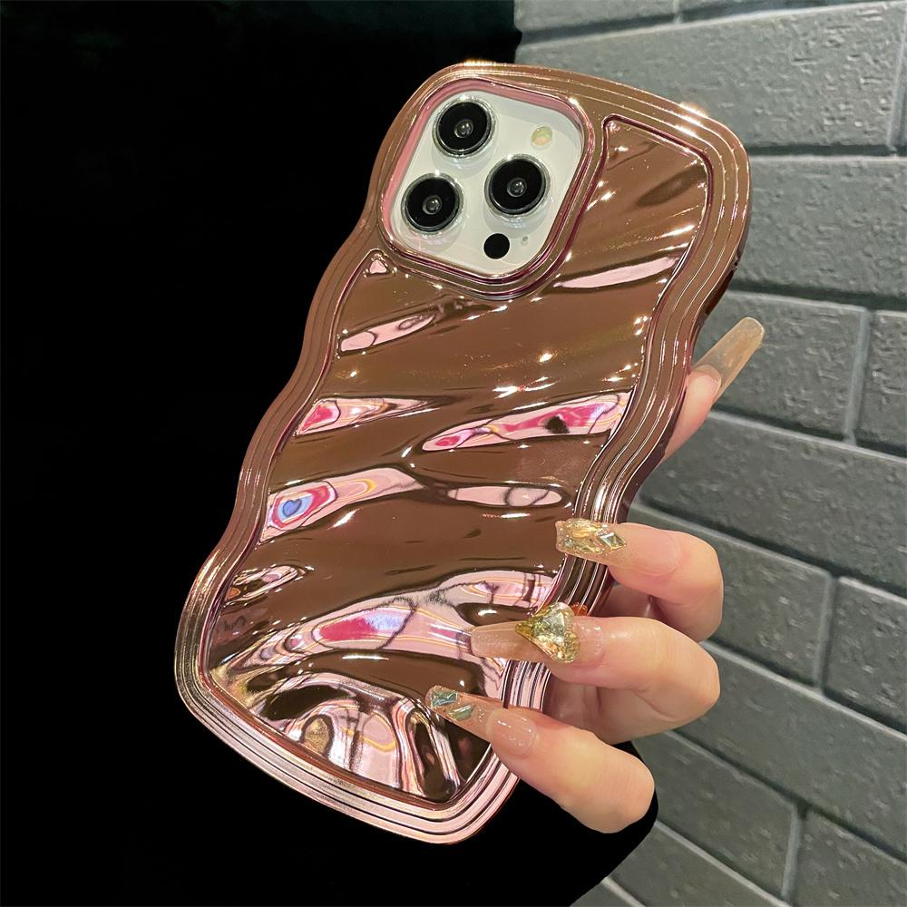 Luxury Plating Wave Pattern Glossy Case For iPhone 15 14 13 12 11 Pro Max Fashion Bright Bumper 2 IN 1 TPU Shockproof Back Cover