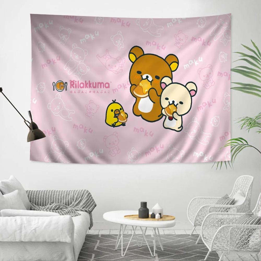 RRilak Bear Kuma Bear Anime Tapestry Hippie Flower Wall Carpet Dormitory Decoration Cheap Hippie Wall Hanging