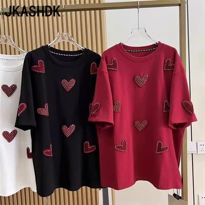 Moda Donna Taglie Forti Casual Estate Primavera Stampa LOVE Manica Corta Girocollo Bluse & Camicie