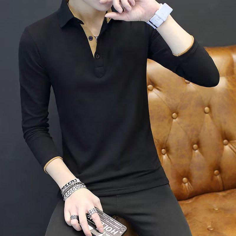 Men's Trendy Slim Fit Long-Sleeve POLO T-Shirt, Solid Color Casual Business Top